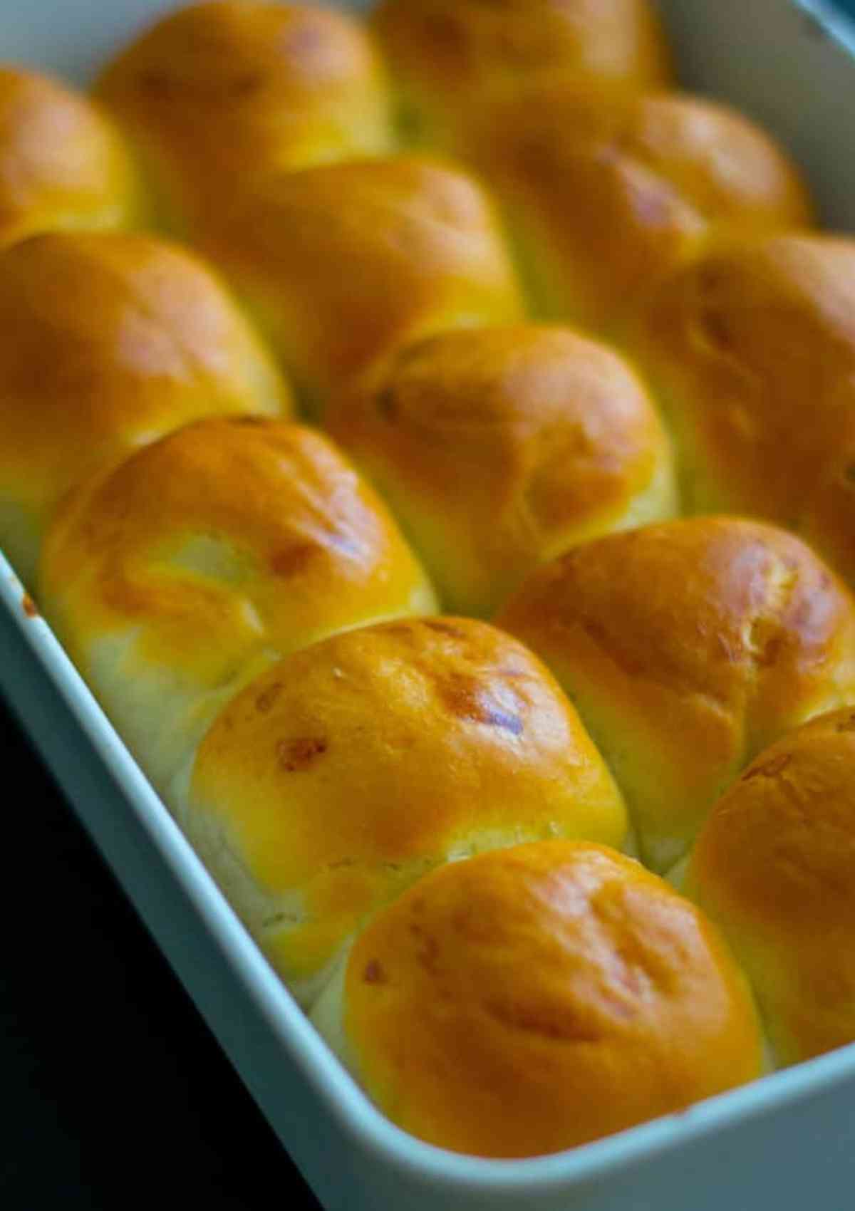 Pav bread freshly baked in a baking dish 