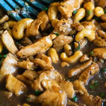 chicken and cashews cooked in brown sauce