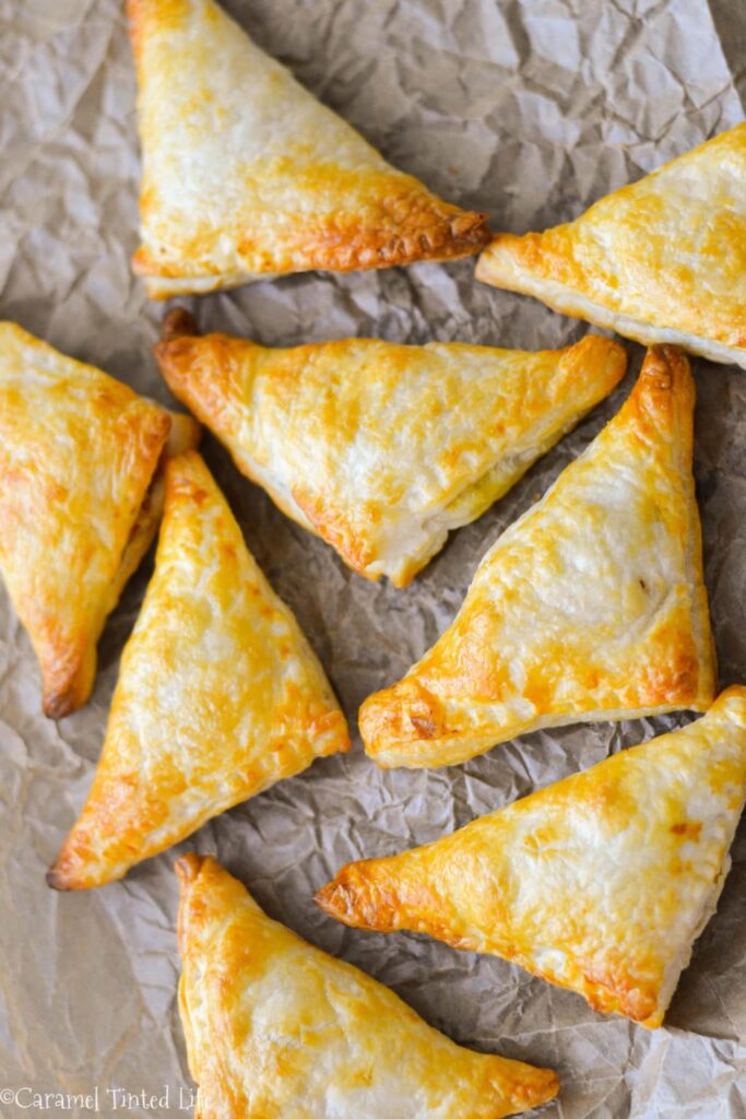 Sweet potato and pea puff pastry samosas