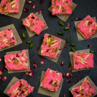 Rose Kalakand on a tray