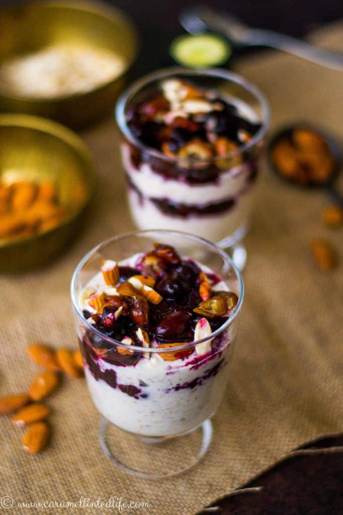 Overnight oats with cherry chia jam 