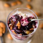 Chia jam with overnight oats in a glass