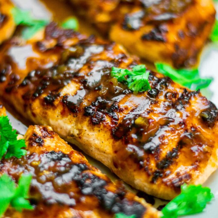 Grilled salmon served with a delicious tamarind and honey glaze