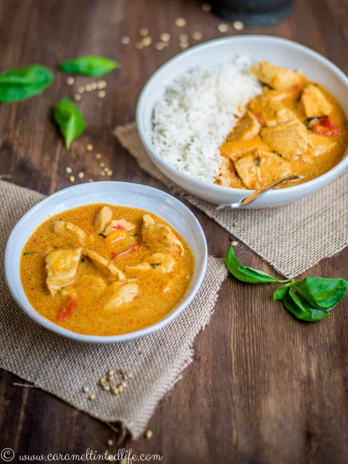 Thai Chicken Curry and Rice served in two bowls