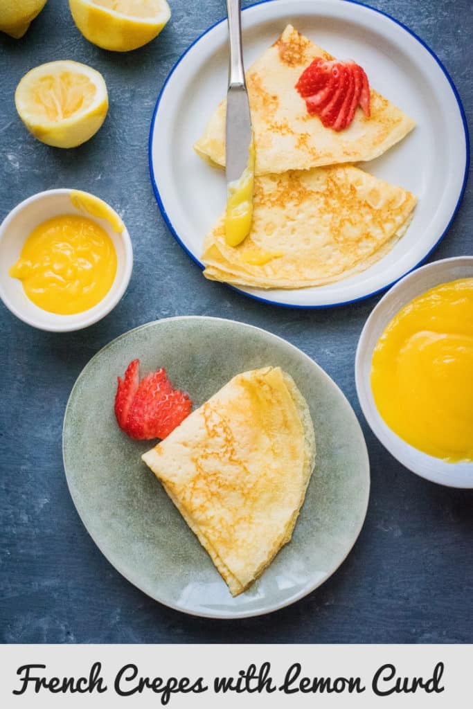 Crepes on a plate with lemon curd
