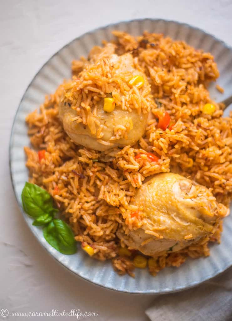 Serving of chicken and rice on a plate