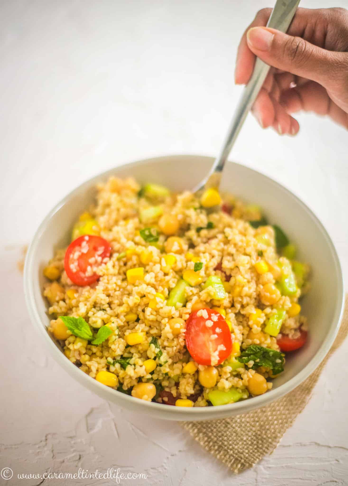 Bulgur Salad with a lemon-honey-mint dressing - Caramel Tinted Life