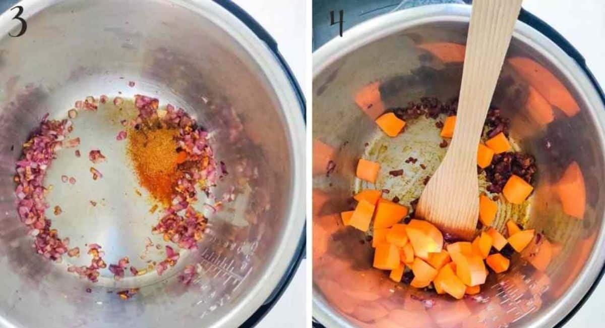 Cooking spices and sweet potato in the Instant Pot
