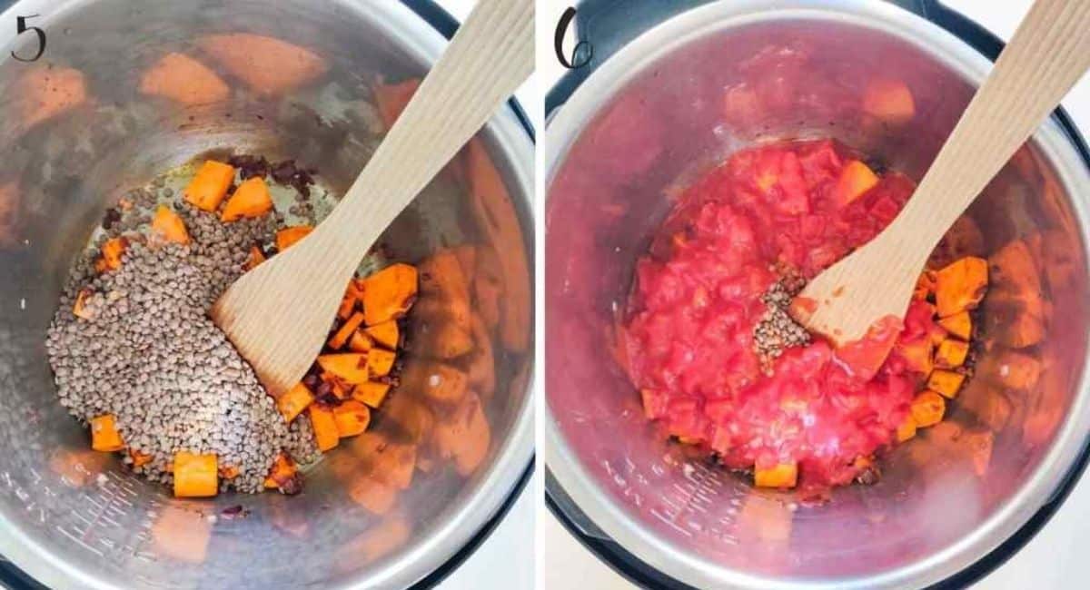 Cooking brown lentils with canned tomatoes in the Instant Pot  