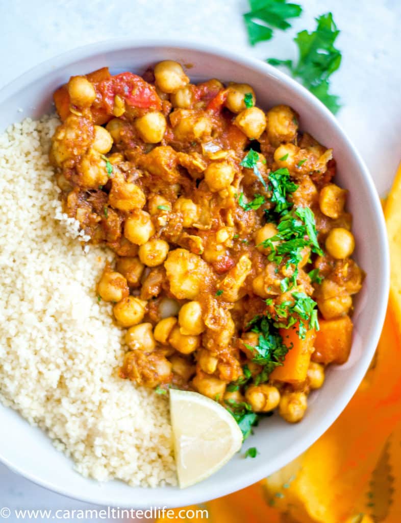 Instant Pot Chickpea tagine in a bowl