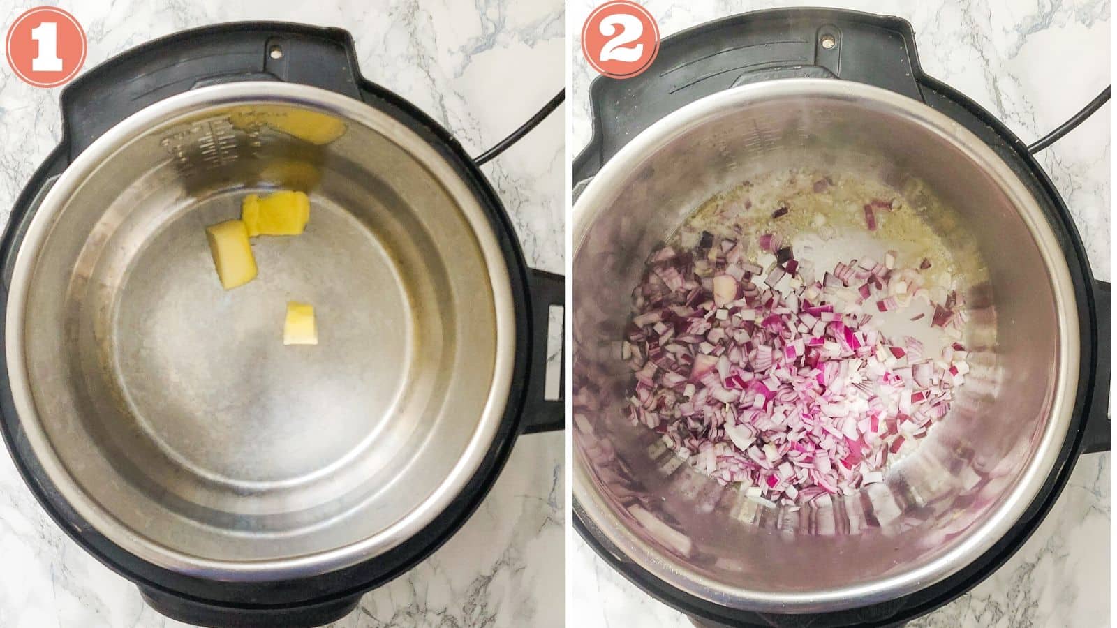 Heating butter and onions in the Instant Pot 