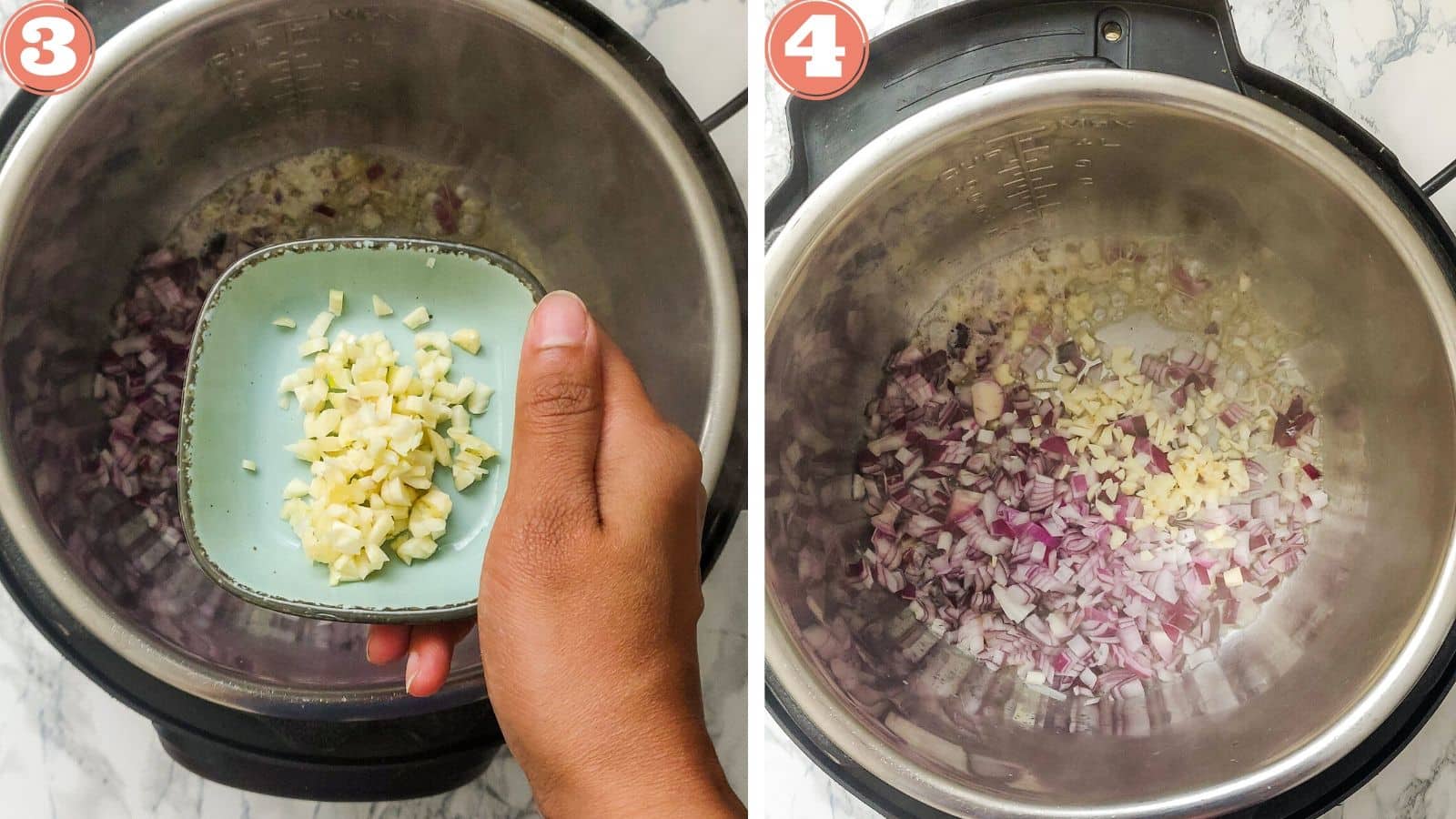 Adding garlic to onions in the Instant Pot 