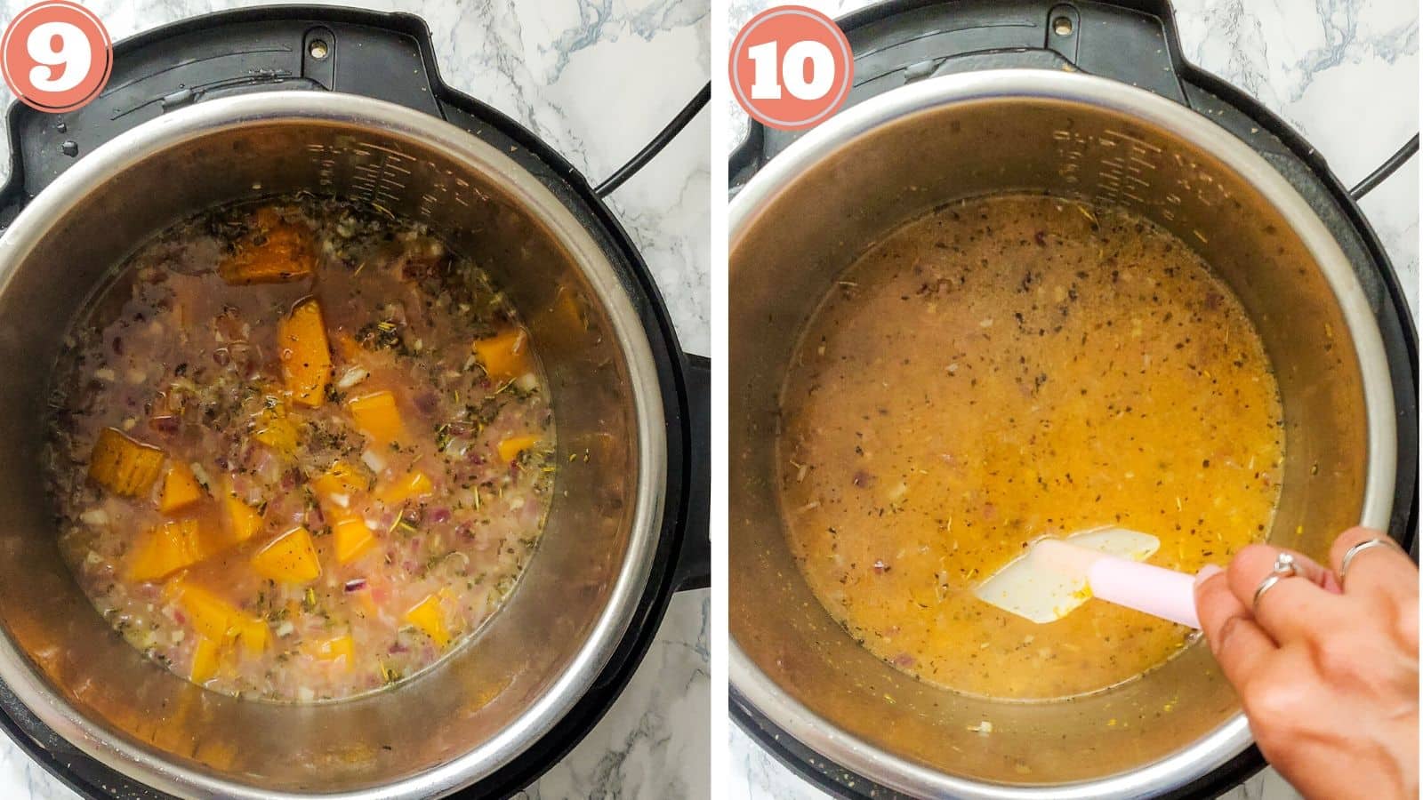 Breaking down the cooked squash in the Instant Pot 