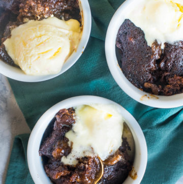 Instant Pot Gingerbread pudding served with ice cream