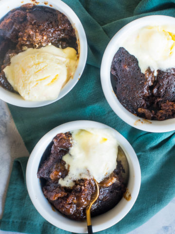 Instant Pot Gingerbread pudding served with ice cream