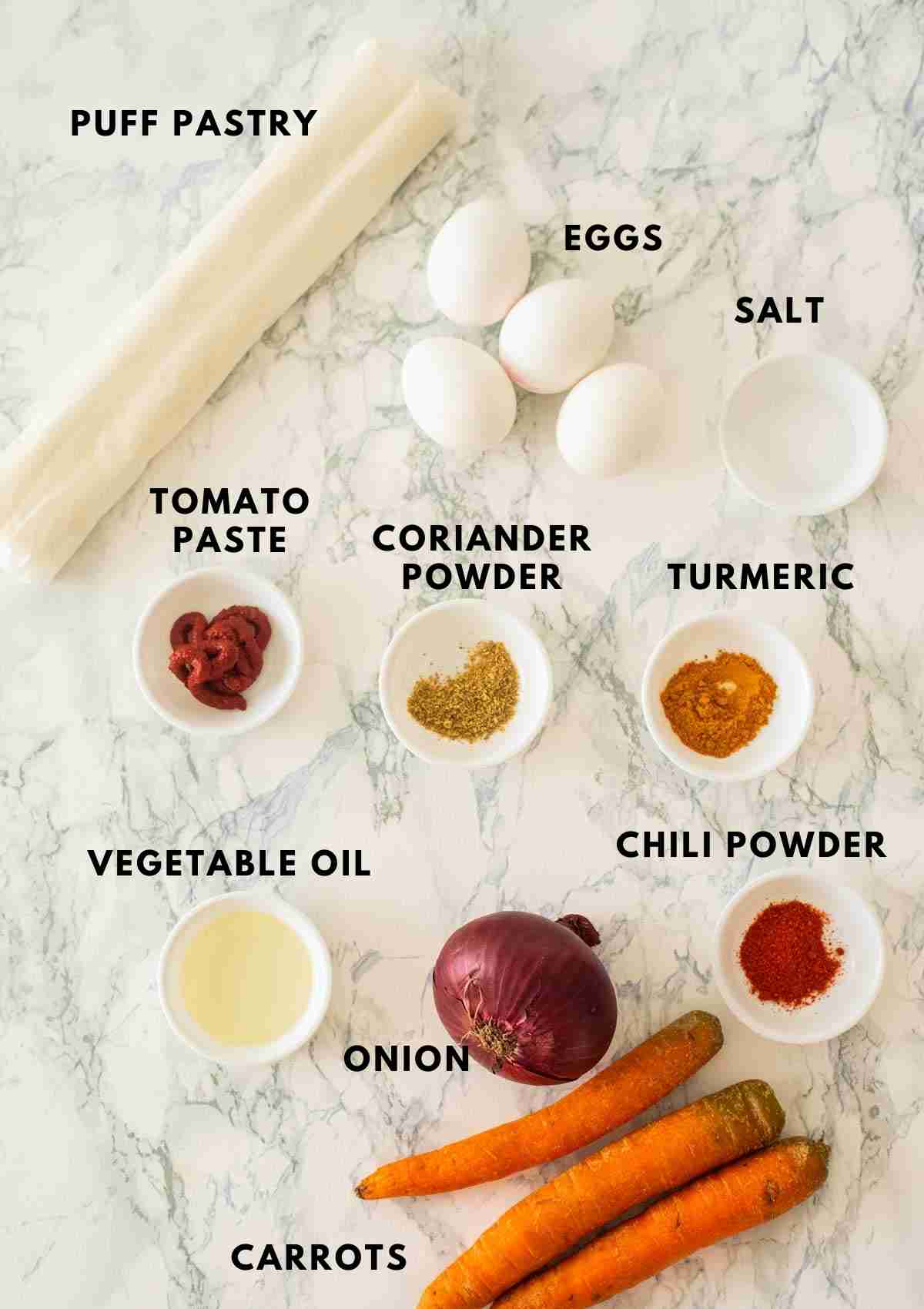 All the ingredients for making egg puffs 