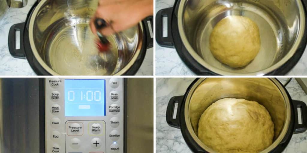 Step by step process of proofing naan bread in an Instant Pot 