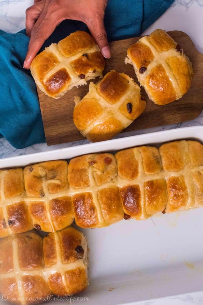 Holding hot cross buns out of the oven