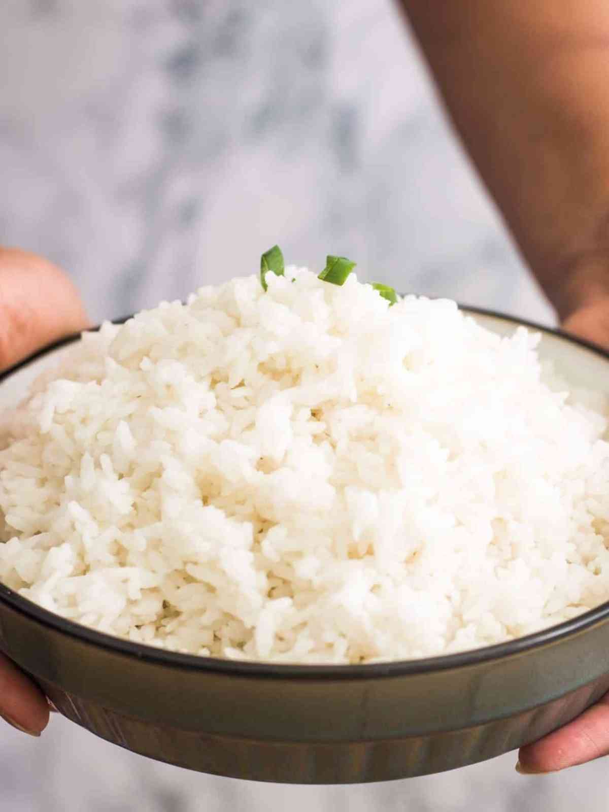 Cooked Jasmine rice on a plate