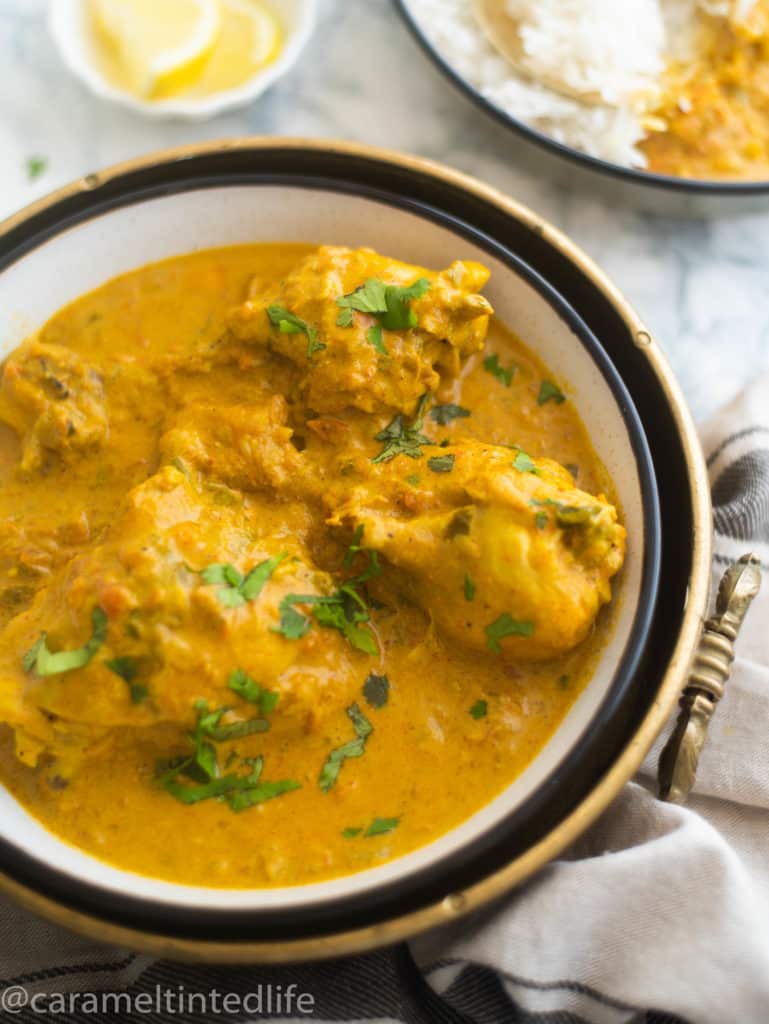 Chicken curry served in a bowl