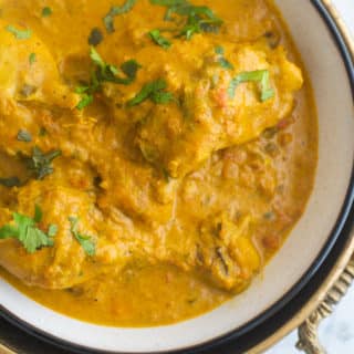 Chicken curry served in a bowl