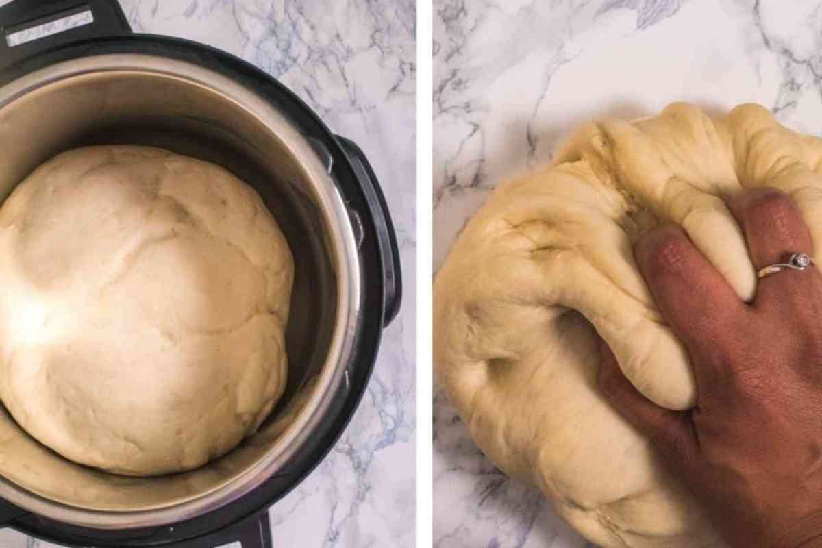 Kneading the proofed dough for pav bread rolls