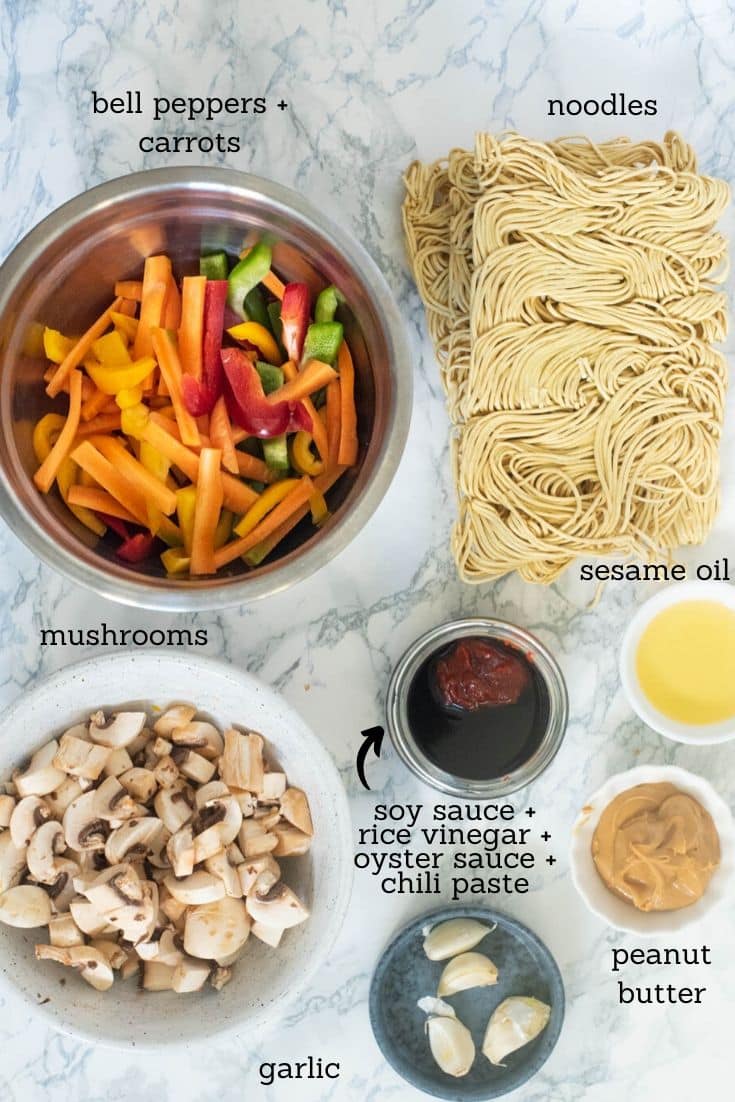 Ingredients used for making peanut noodles