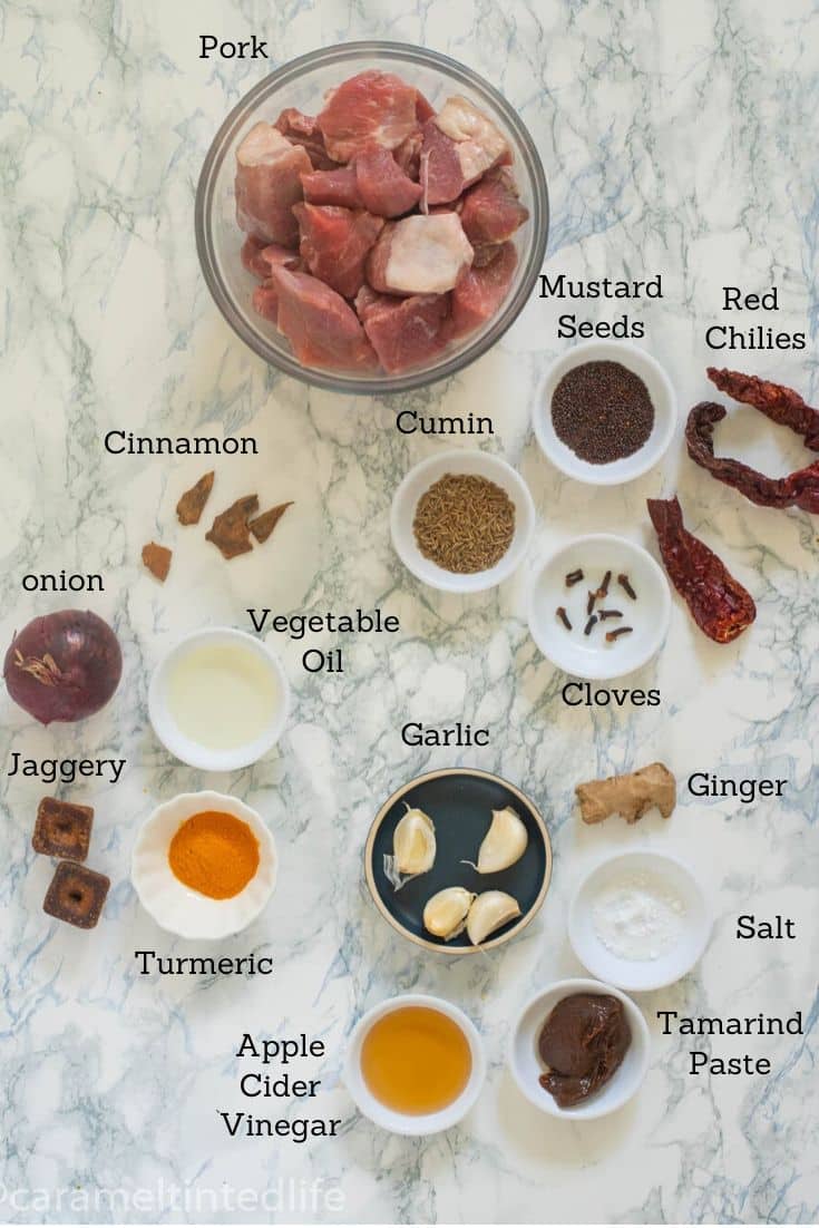 Ingredients for making Pork Vindaloo