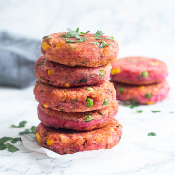 Beet patties stacked together