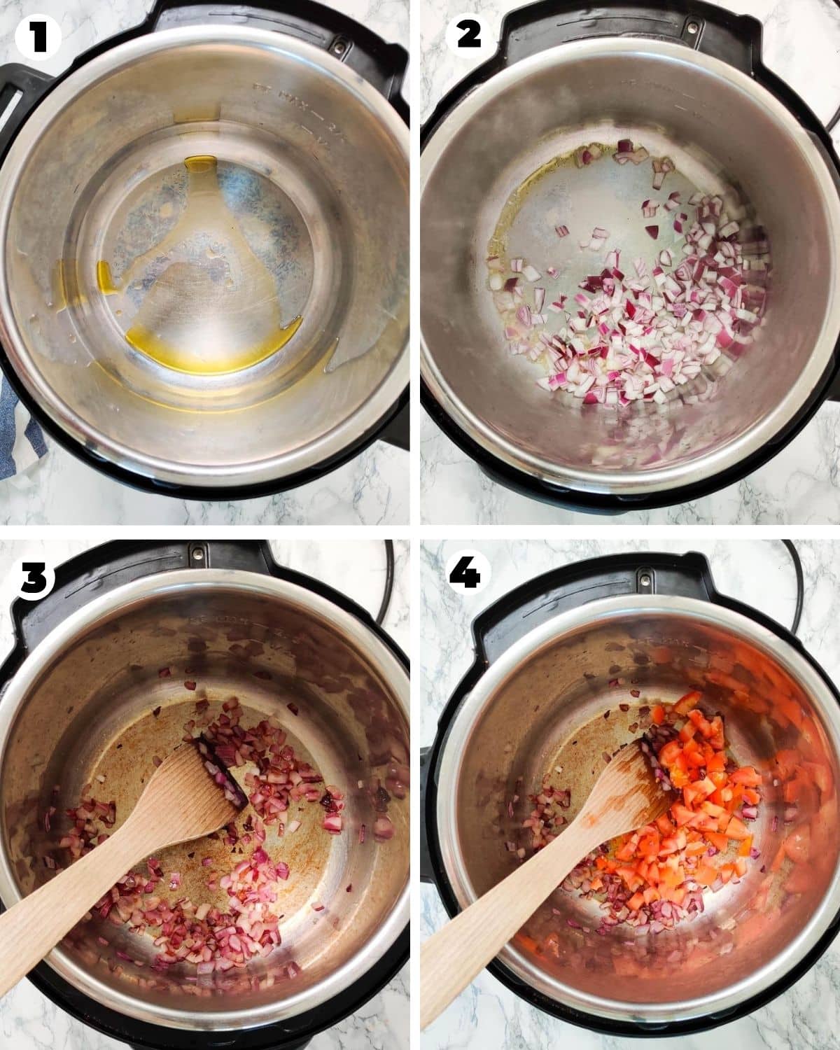 Sauteeing onions and tomatoes in the Instant Pot for the curry