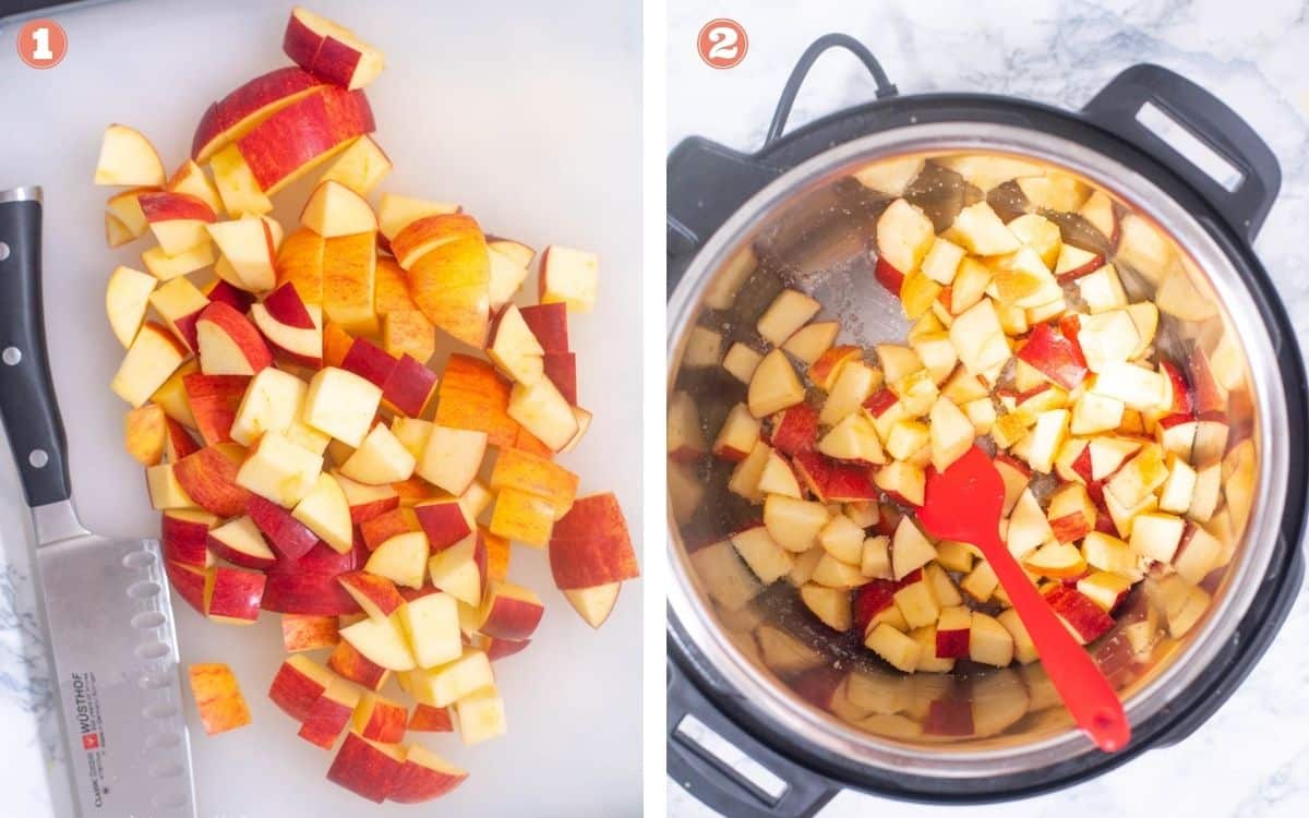 Chopped apples added to Instant Pot with sugar