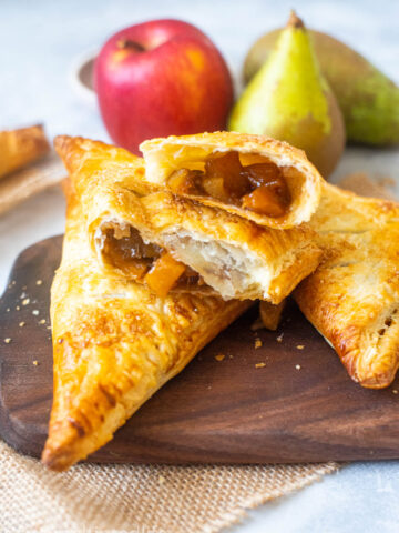 Apple an pear turnover broken into two