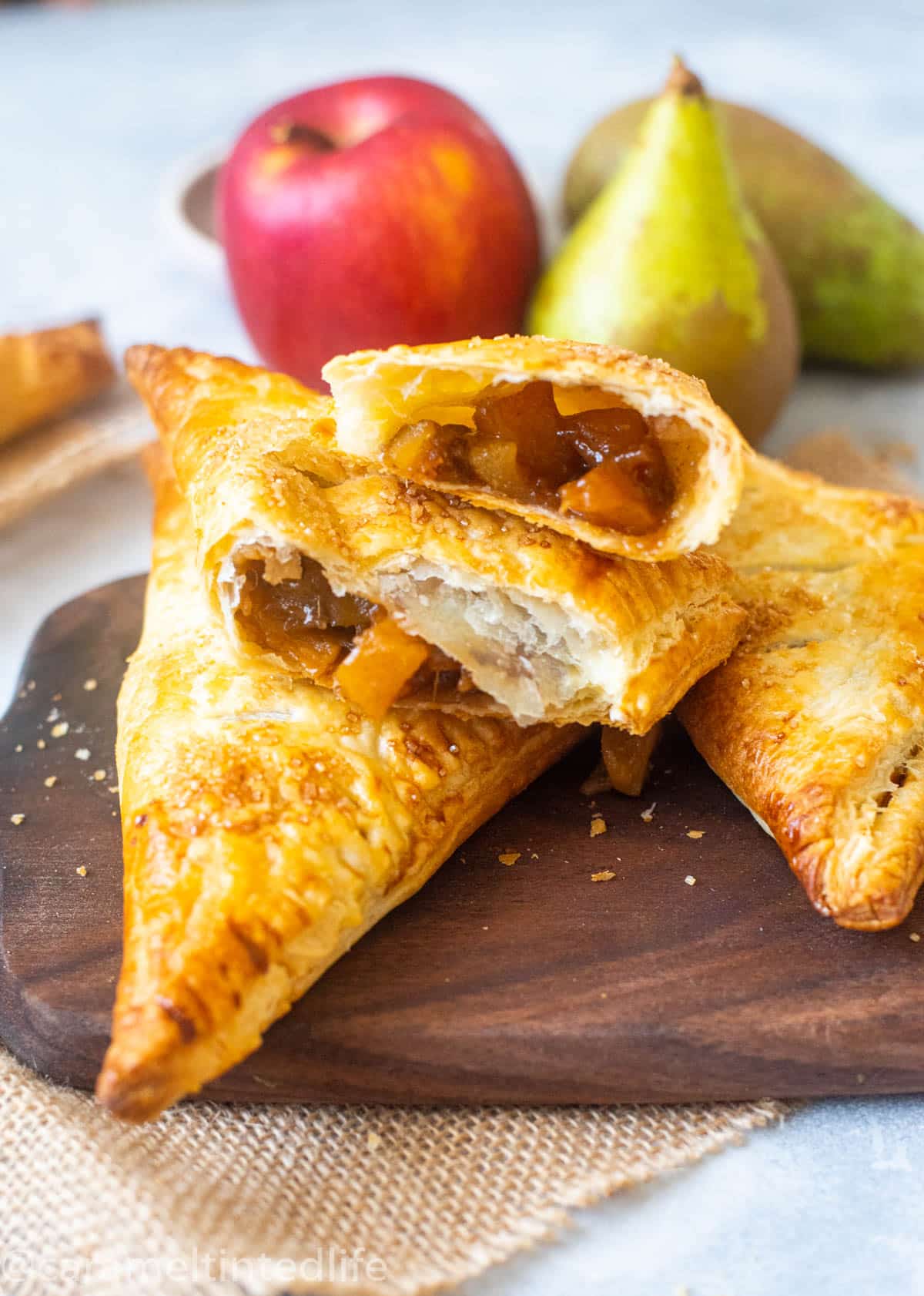 Apple an pear turnover broken into two