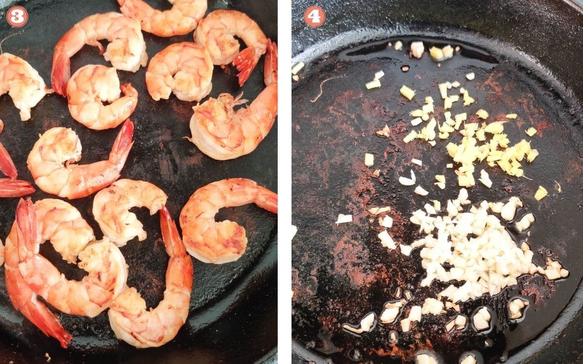 Sauteeing garlic and honey sauce on a cast iron skillet