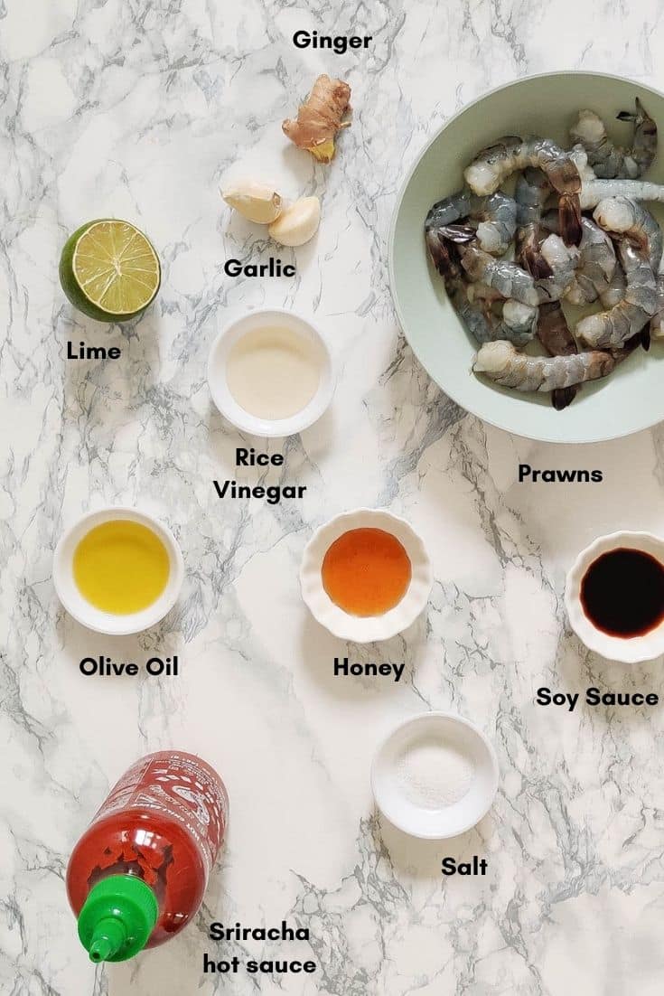 Ingredientes usados para fazer o mel chili camarão