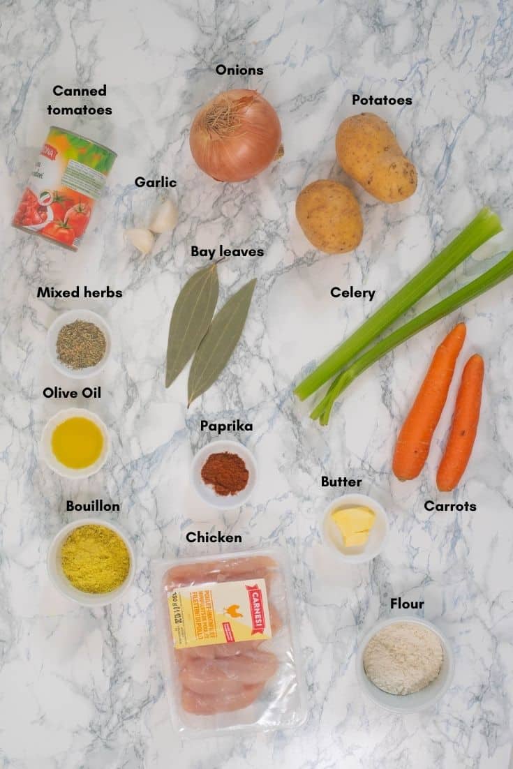 Ingredients used for making chicken stew