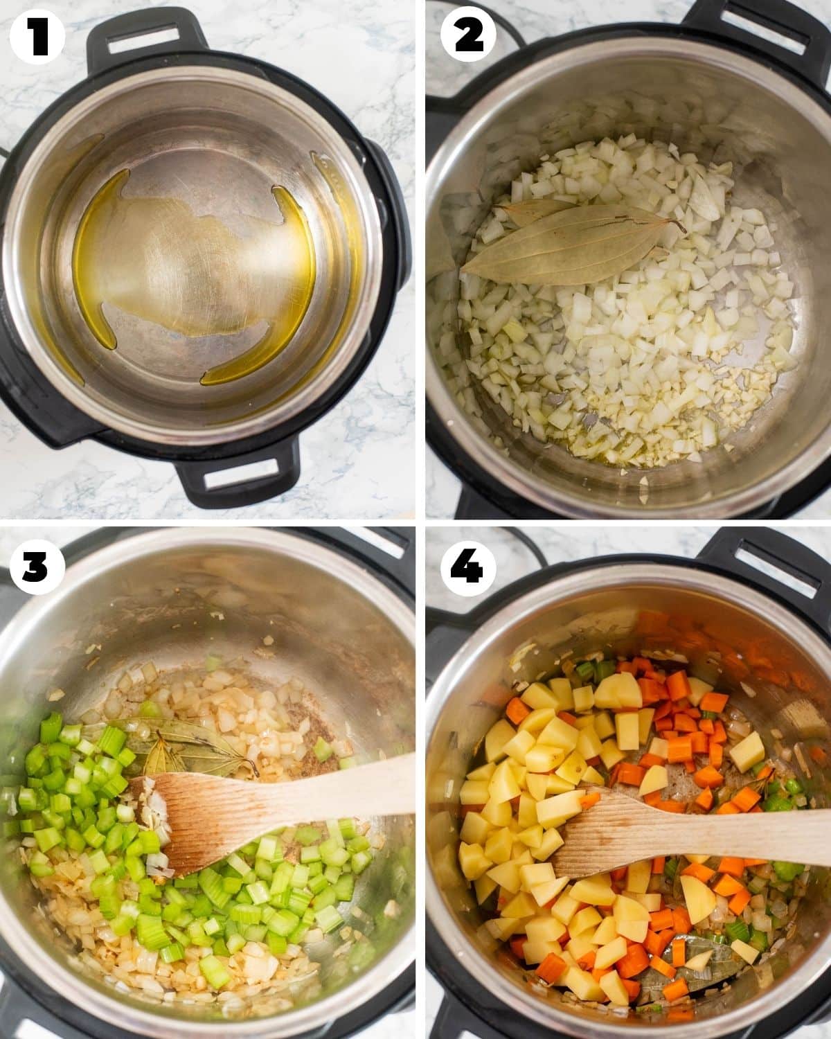 Collage of steps to make white bean soup in the Instant Pot 