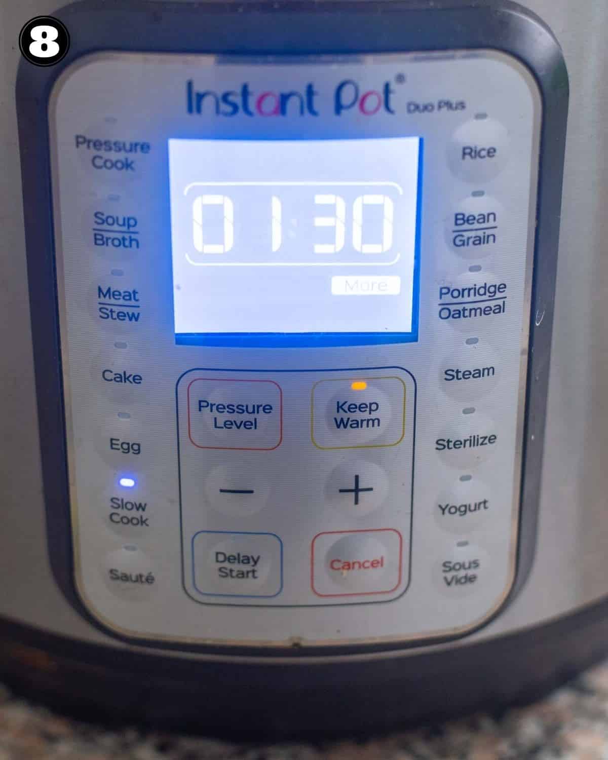 Instant Pot set to Slow Cook mode for 1 hour 30 minues