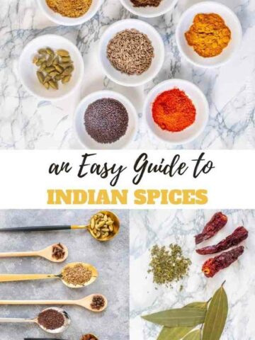 A collage of Indian spices and herbs