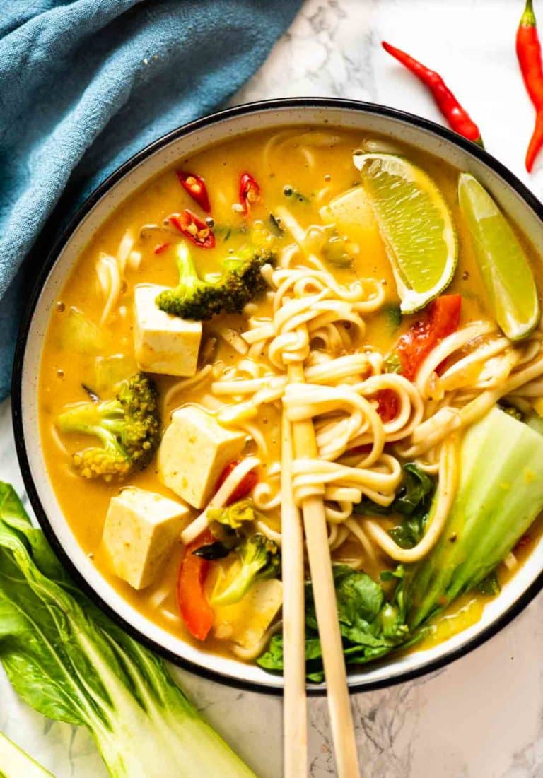 Vegan Thai Noodle Soup | Tofu Noodle Soup - Caramel Tinted Life