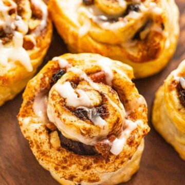 Close-up of a puff pastry cinnamon roll