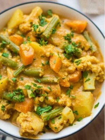 vegetable korma in a bowl