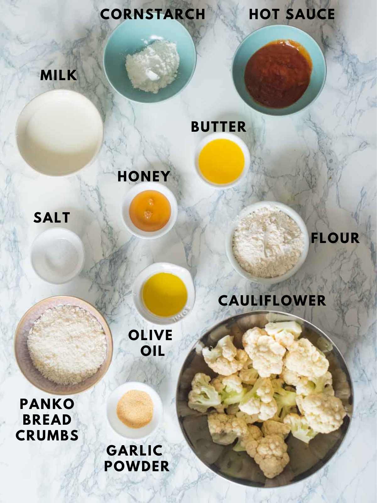 all ingredients used for making cauliflower wings