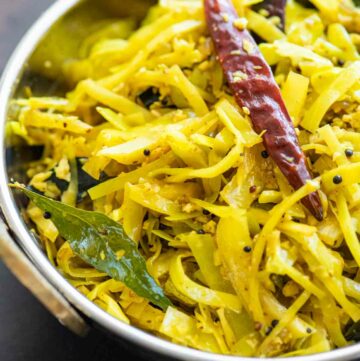 close up of sauteed shredded cabbage with spices