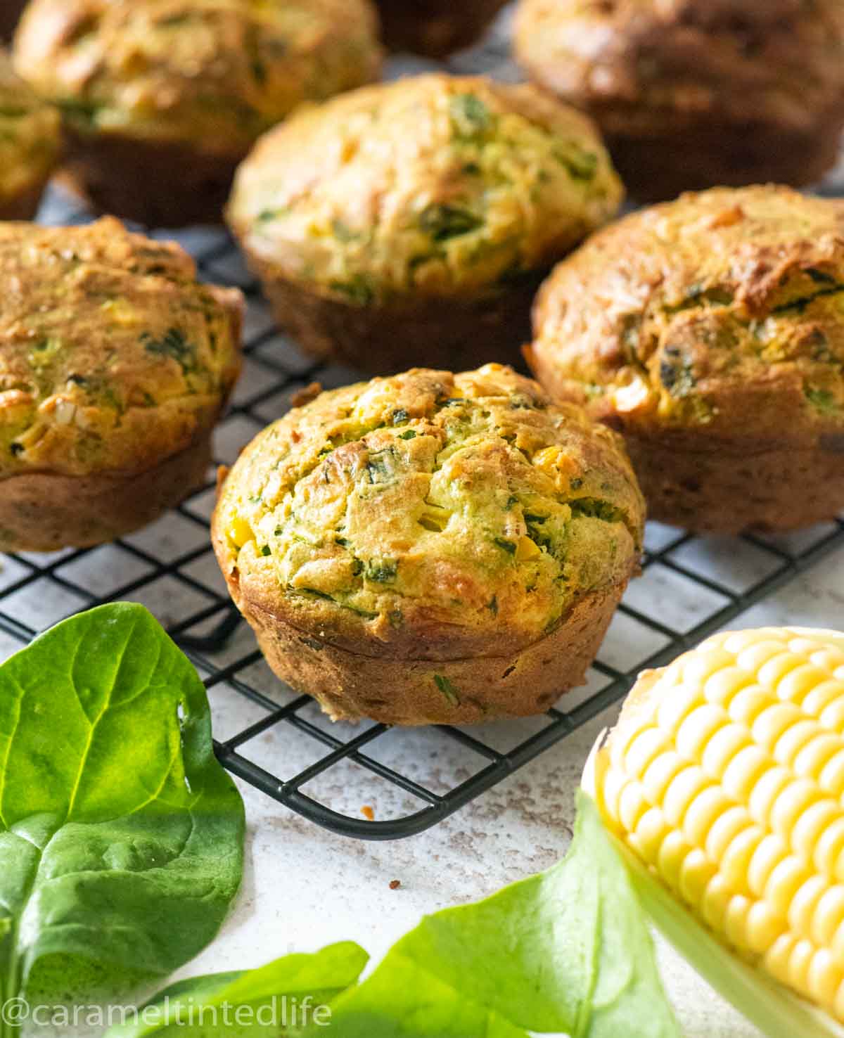a tra cooling rack with savory muffins