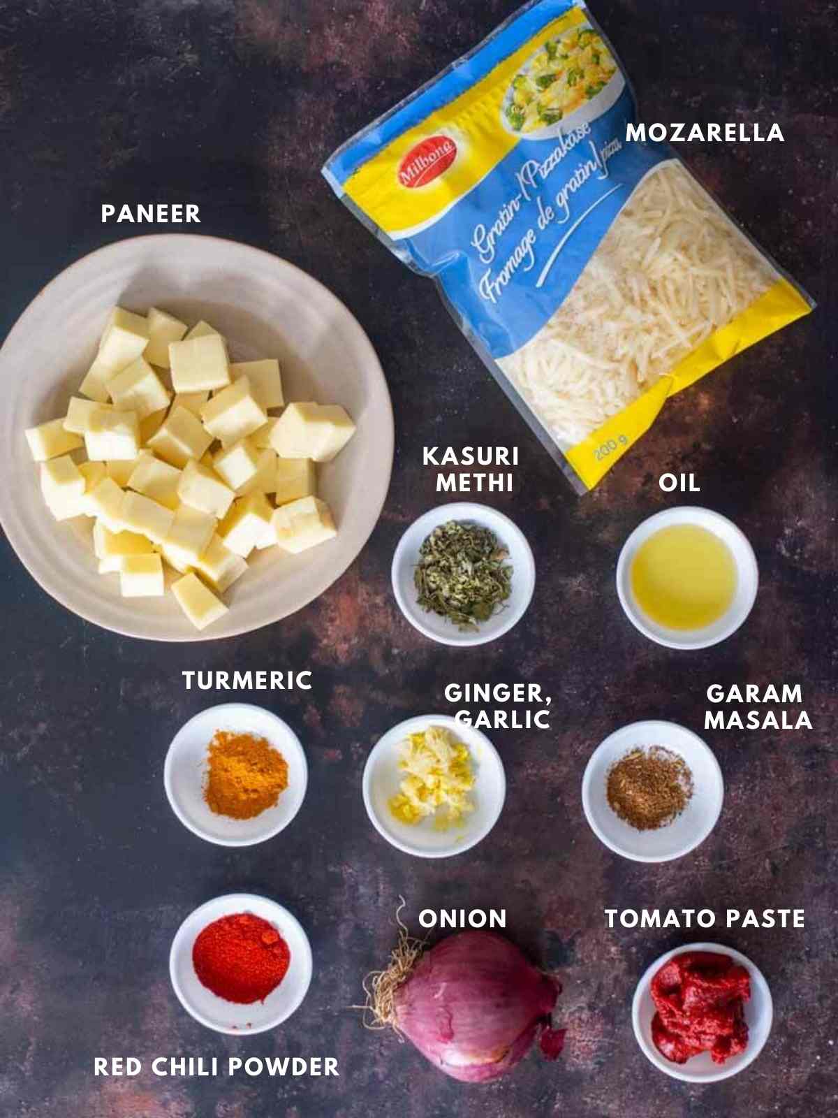 all ingredients for making paneer pizza