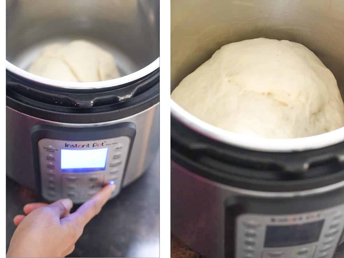 dough being proofed in the Instant Pot 
