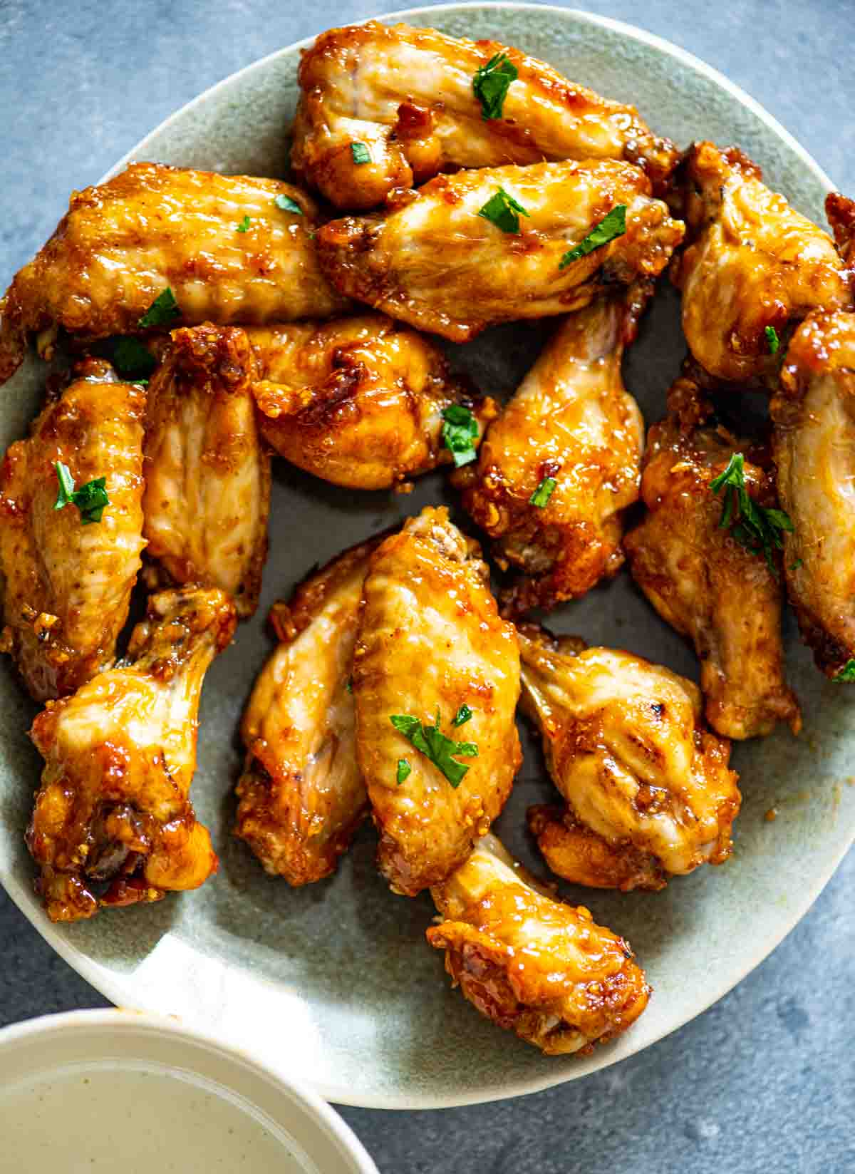 top view of chicken wings on a serving plate