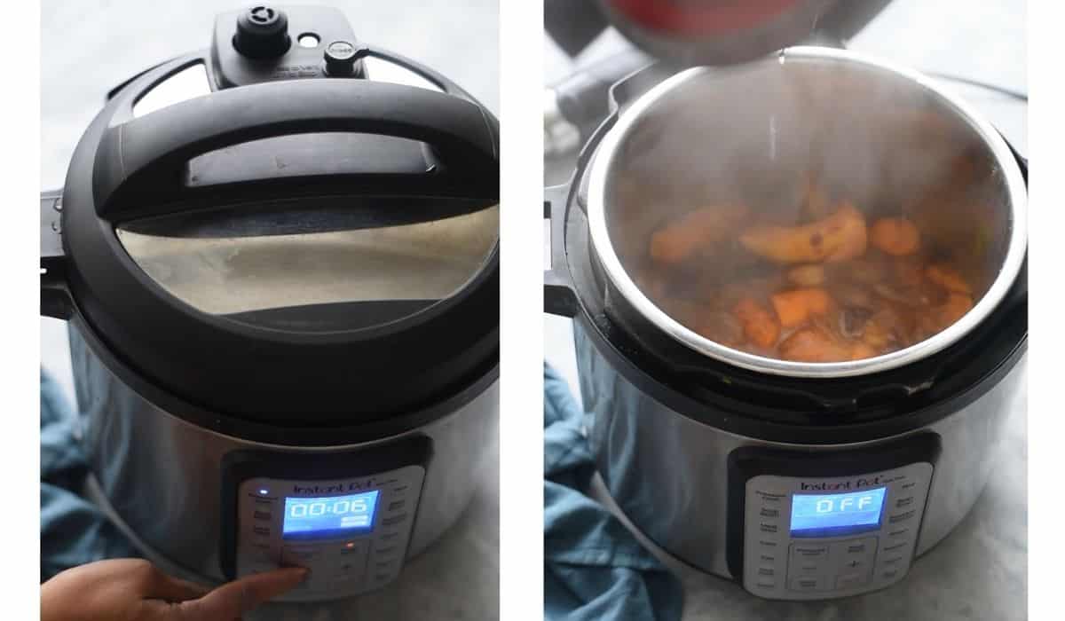 collage showing instant pot pressure cooking