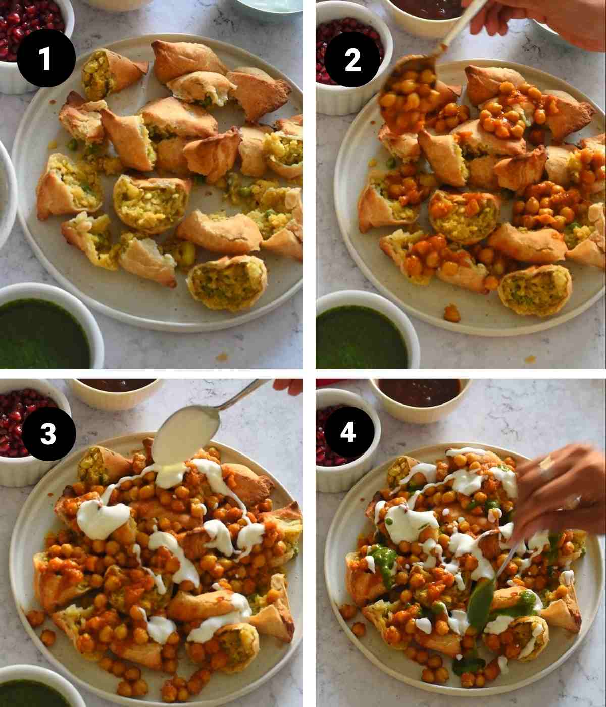 collage of images for making samosa chaat